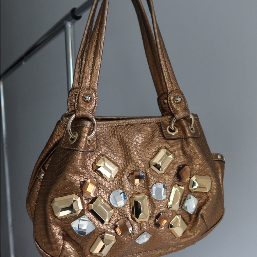 Kathy Van Zeeland Brown and Gold Shoulder Bag